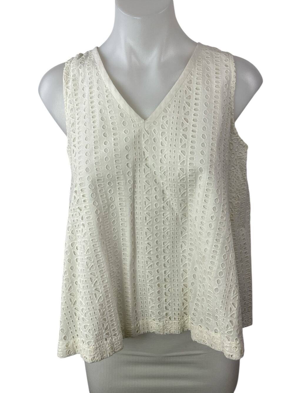 Madewell White Embroidered Eyelet Split Back Sleeveless Tank Blouse Top Size S